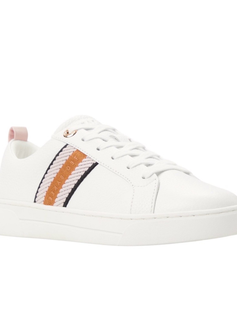 Ted Baker White Low-Top Sneakers with Pink Pull Tab and Orange Stripe